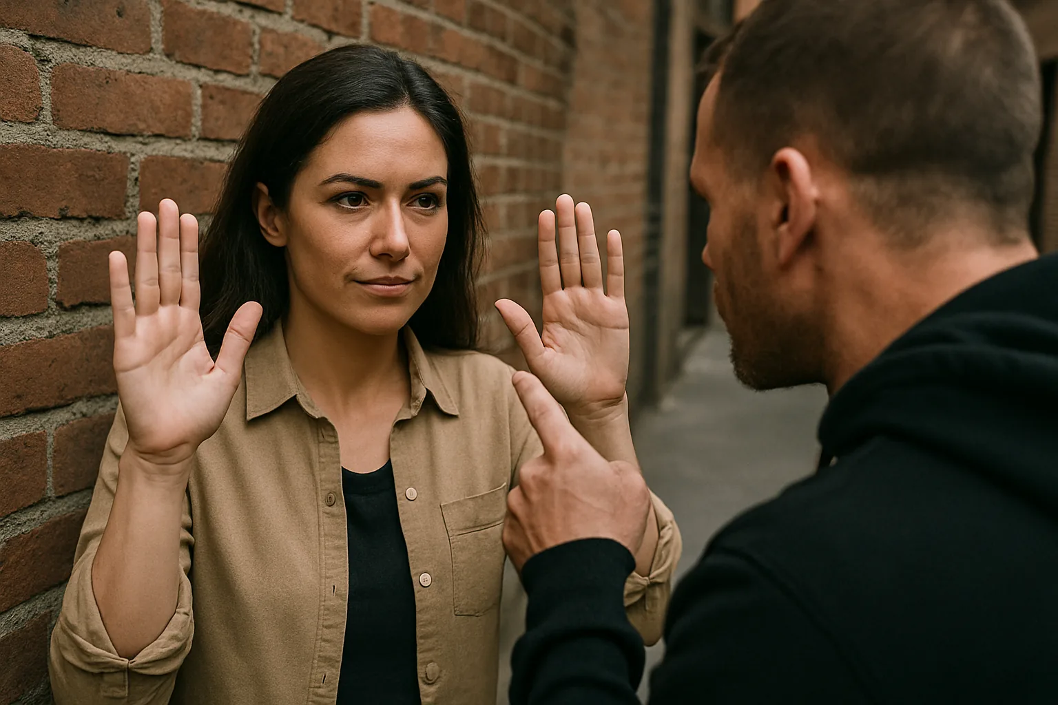 Woman practicing confident boundary-setting skills during Roanoke self defense training